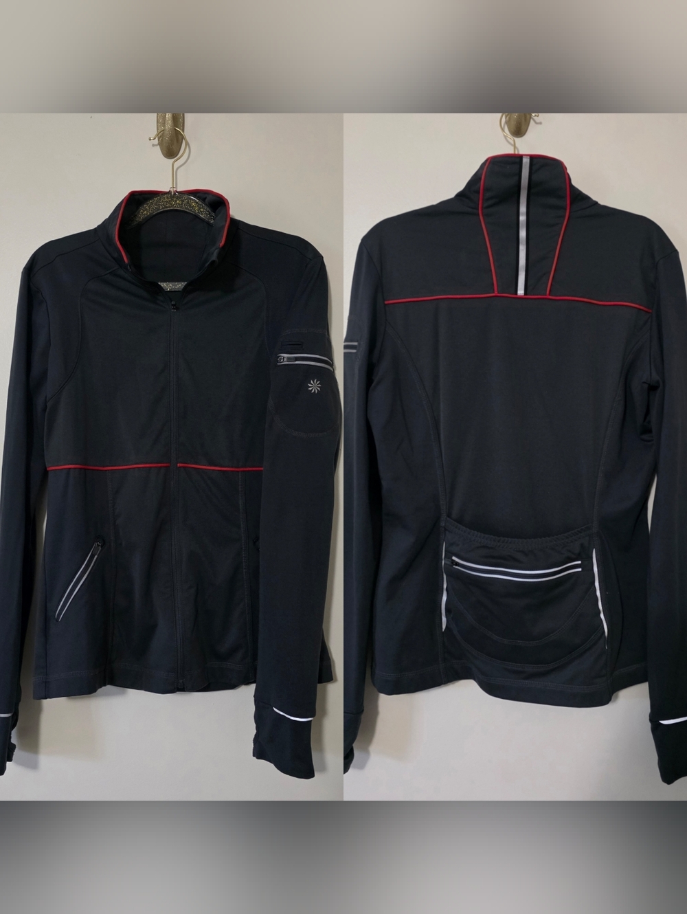 Athleta Reflective Light Weight Running Cycling Jacket Back & Arm Pocket Medium